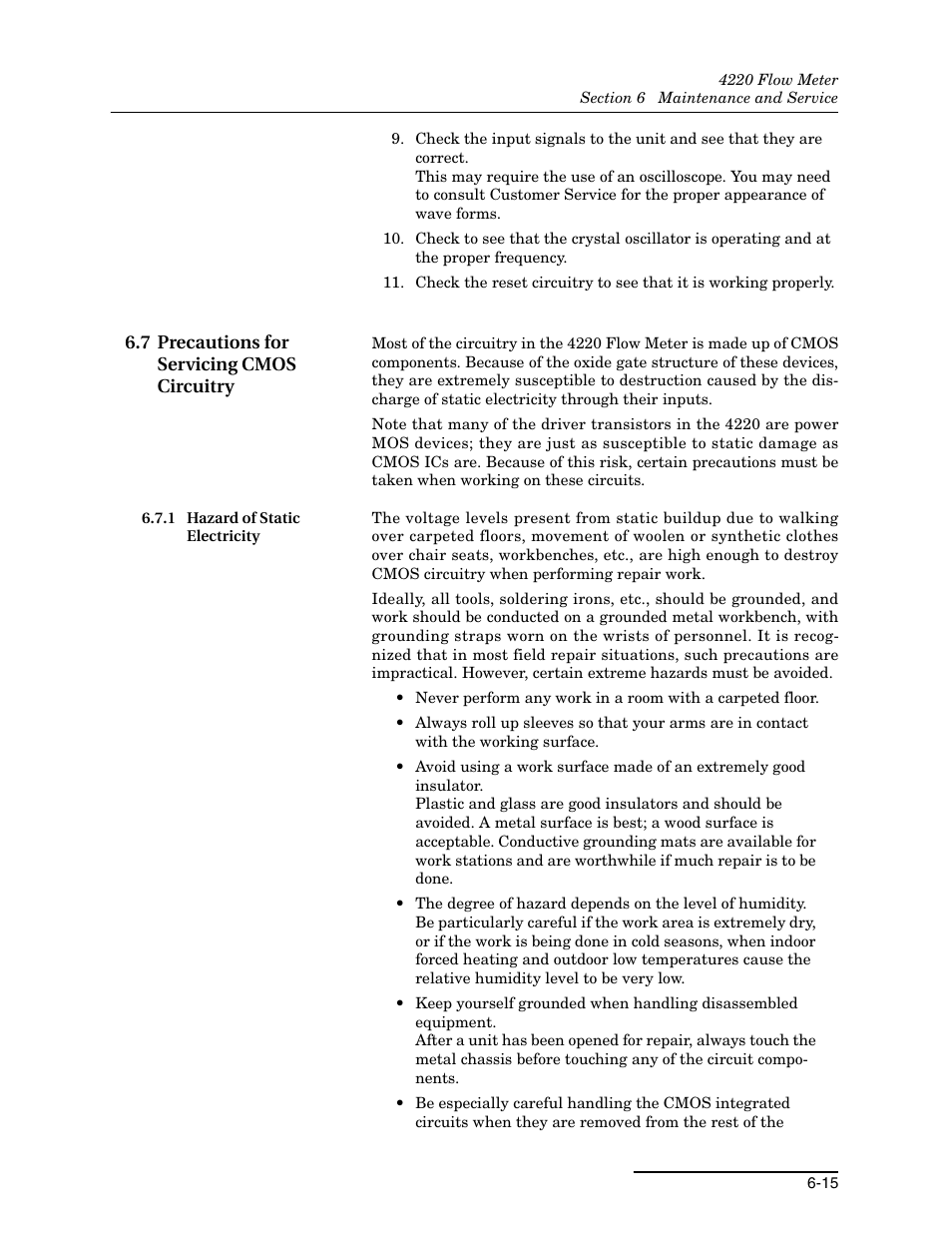7 precautions for servicing cmos circuitry, 1 hazard of static electricity, 7 precautions for servicing cmos circuitry -15 | 1 hazard of static electricity -15 | Teledyne 4220 User Manual | Page 149 / 198