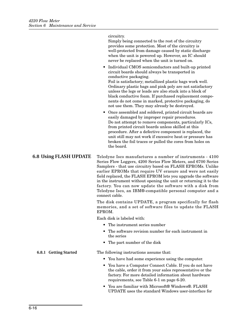 8 using flash update, 1 getting started, 8 using flash update -16 | 1 getting started -16 | Teledyne 4220 User Manual | Page 150 / 198