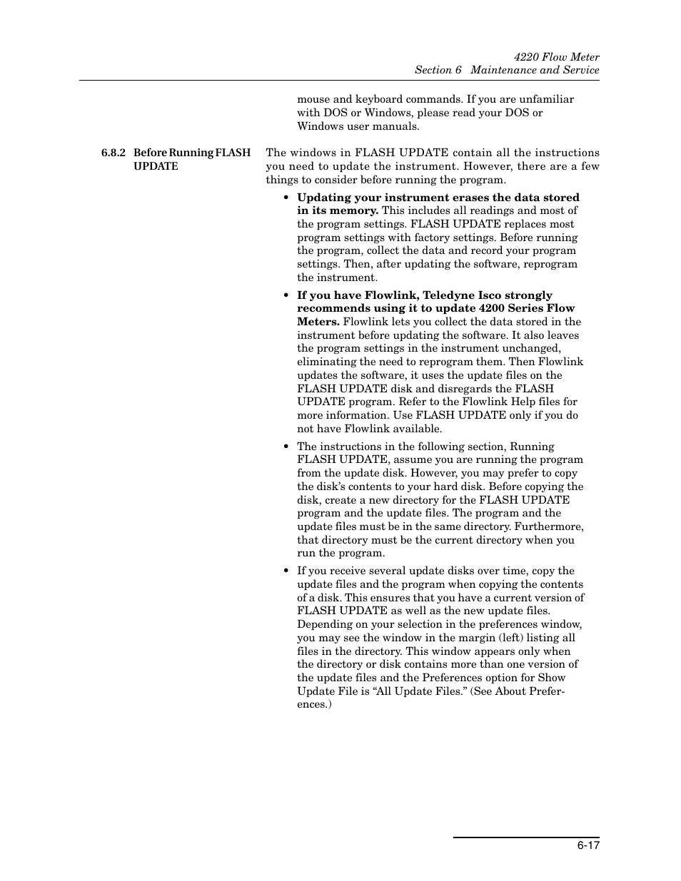 2 before running flash update, 2 before running flash update -17 | Teledyne 4220 User Manual | Page 151 / 198