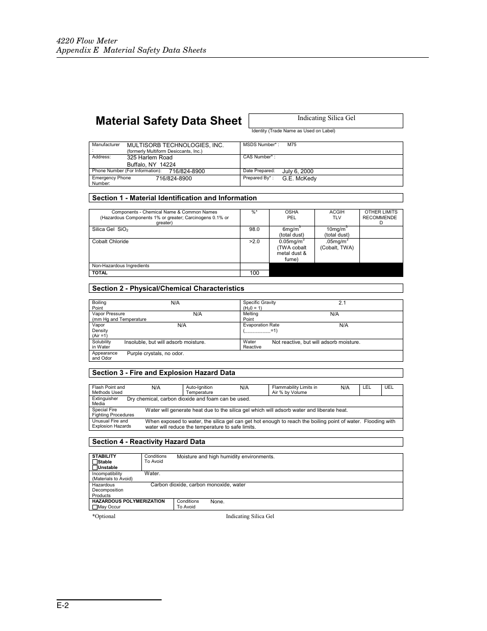 Material safety data sheet | Teledyne 4220 User Manual | Page 184 / 198