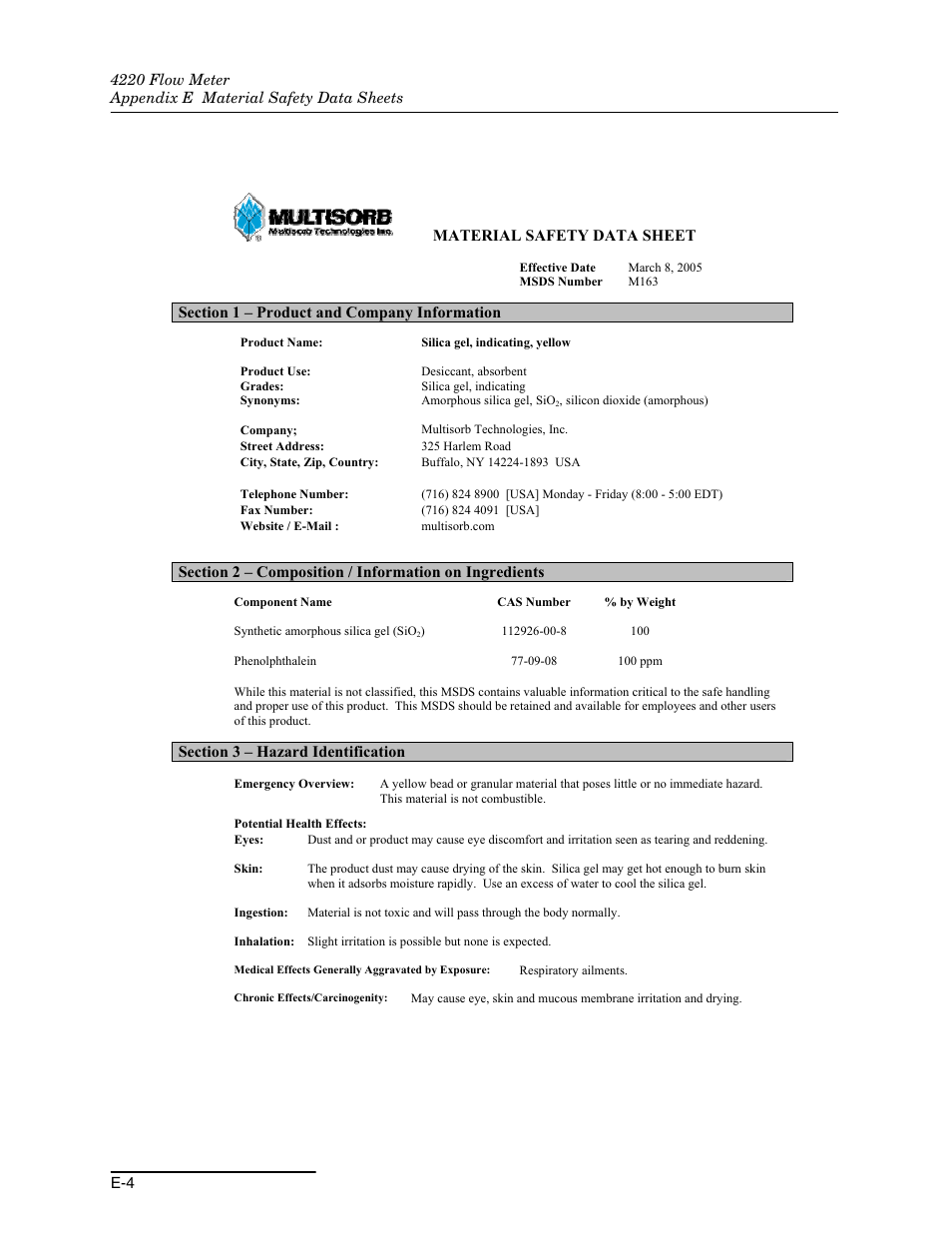 Material safety data sheet | Teledyne 4220 User Manual | Page 186 / 198
