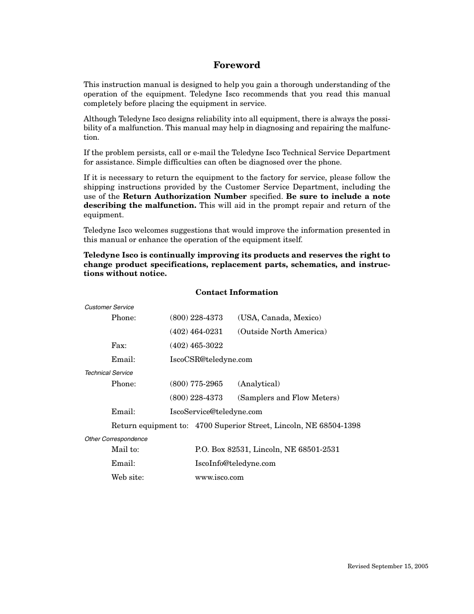 Foreword | Teledyne 4220 User Manual | Page 3 / 198