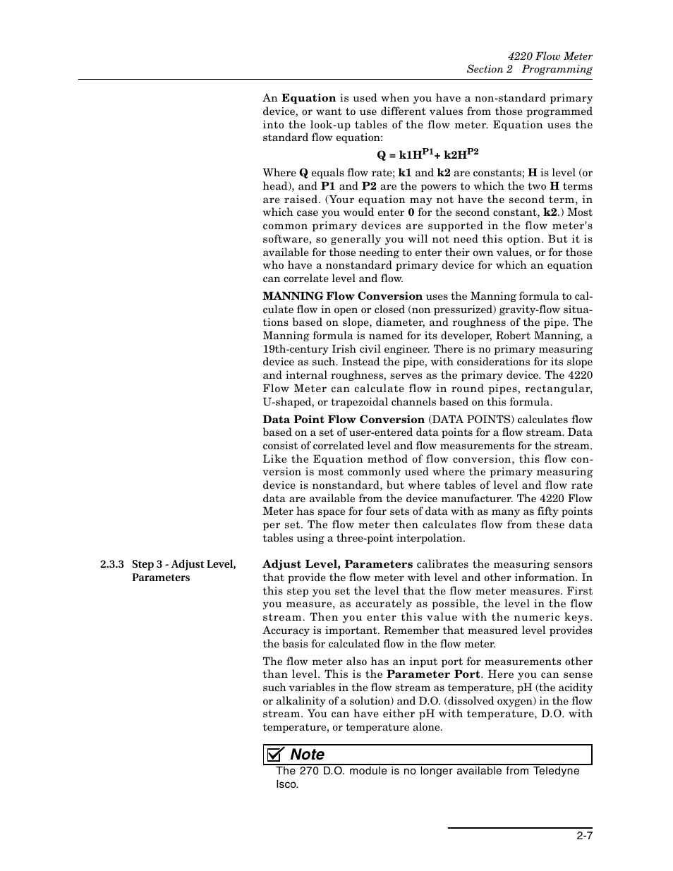 3 step 3 - adjust level, parameters, 3 step 3 - adjust level, parameters -7 | Teledyne 4220 User Manual | Page 35 / 198