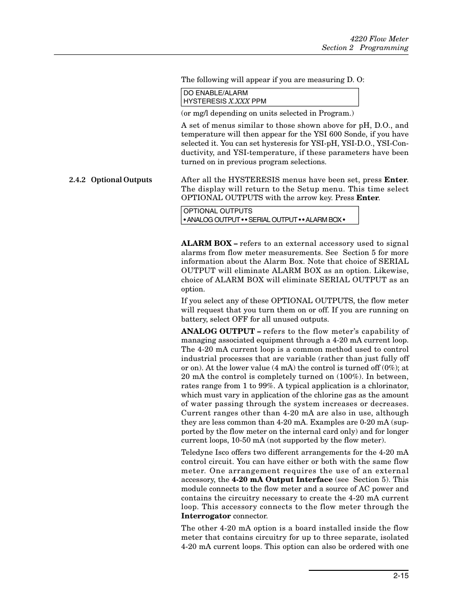2 optional outputs, 2 optional outputs -15 | Teledyne 4220 User Manual | Page 43 / 198