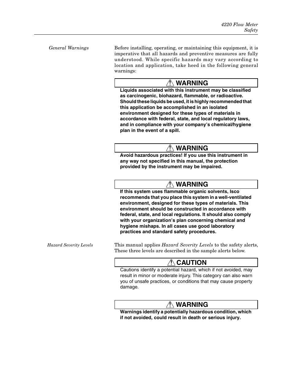 Safety, Warning, Caution | Teledyne 4220 User Manual | Page 5 / 198