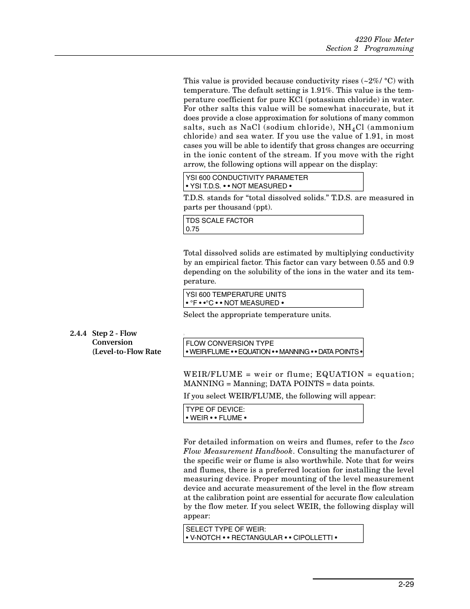 4 step 2 - flow conversion (level-to-flow rate, 4 step 2 - flow conversion (level-to-flow rate -29 | Teledyne 4220 User Manual | Page 57 / 198