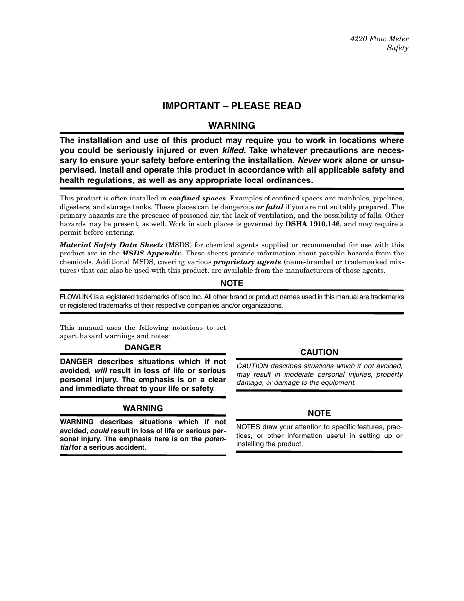 Important – please read warning | Teledyne 4220 User Manual | Page 7 / 198