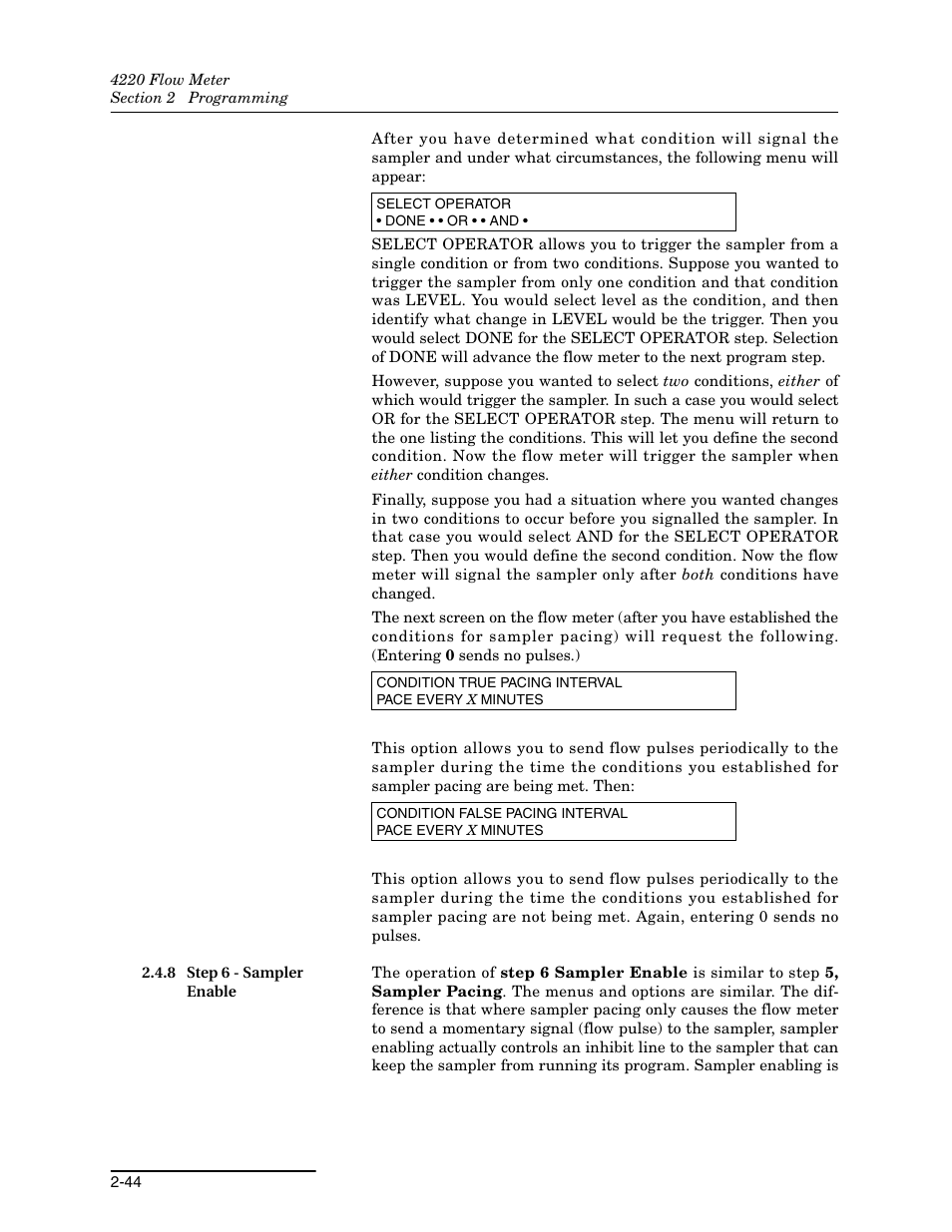 8 step 6 - sampler enable, 8 step 6 - sampler enable -44 | Teledyne 4220 User Manual | Page 72 / 198