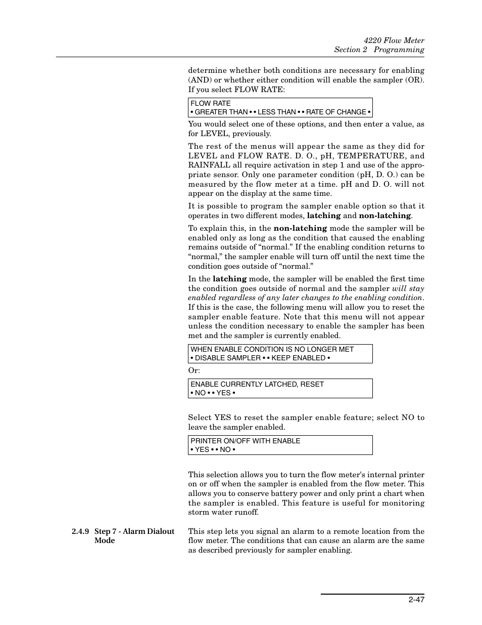 9 step 7 - alarm dialout mode, 9 step 7 - alarm dialout mode -47 | Teledyne 4220 User Manual | Page 75 / 198
