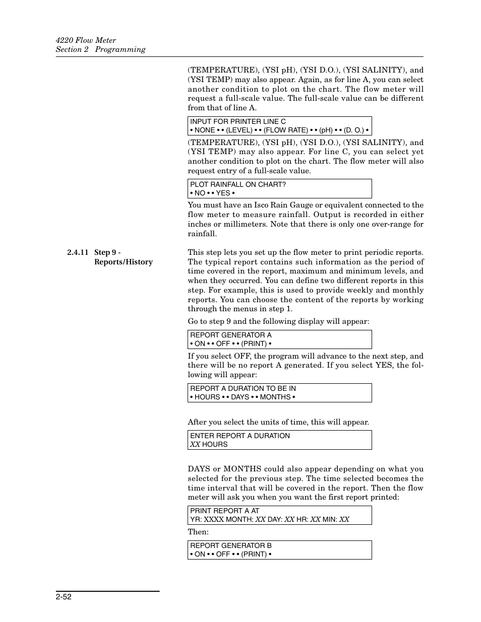 11 step 9 - reports/history, 11 step 9 - reports/history -52 | Teledyne 4220 User Manual | Page 80 / 198