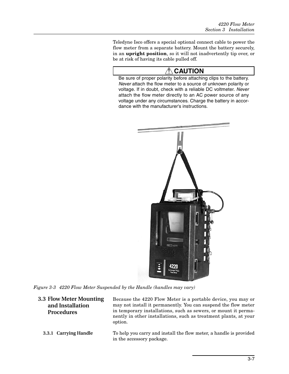 3 flow meter mounting and installation procedures, 1 carrying handle, 1 carrying handle -7 | Caution | Teledyne 4220 User Manual | Page 89 / 198