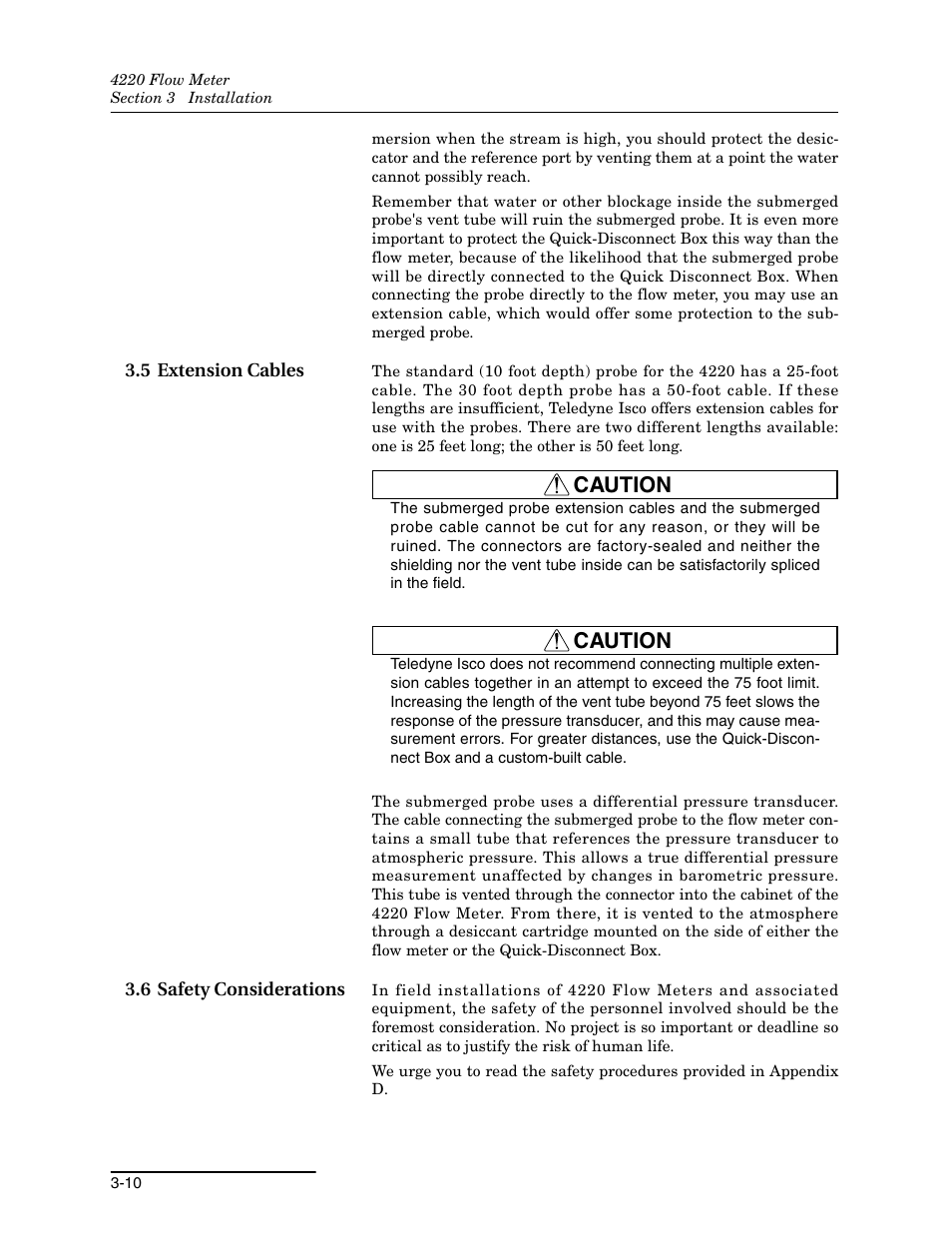 5 extension cables, 6 safety considerations, Caution | Teledyne 4220 User Manual | Page 92 / 198