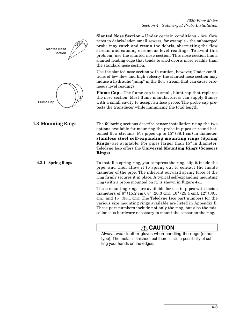 3 mounting rings, 1 spring rings, 3 mounting rings -3 | 1 spring rings -3, Caution | Teledyne 4220 User Manual | Page 97 / 198