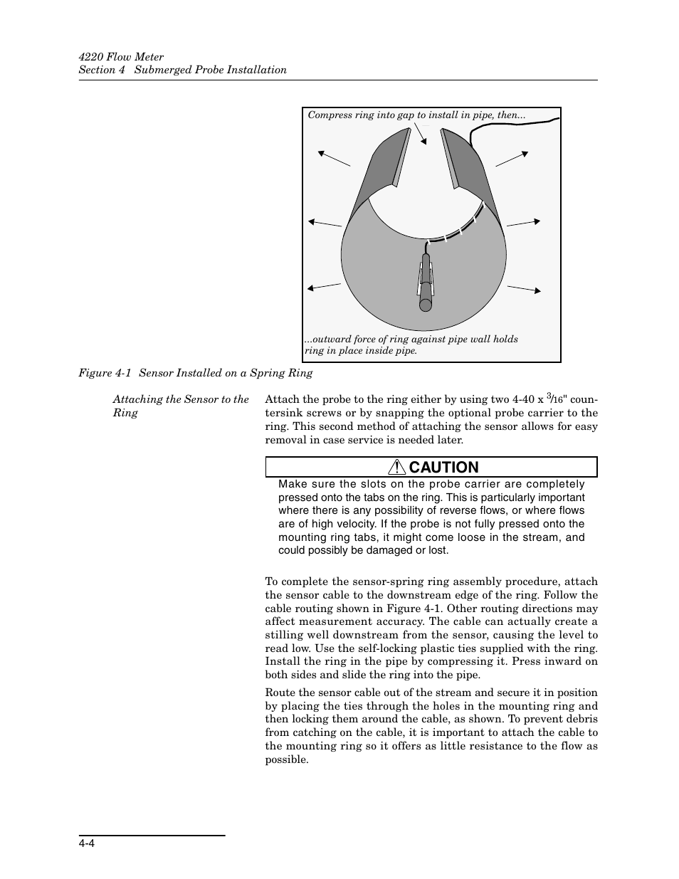 1 sensor installed on a spring ring -4, Caution | Teledyne 4220 User Manual | Page 98 / 198