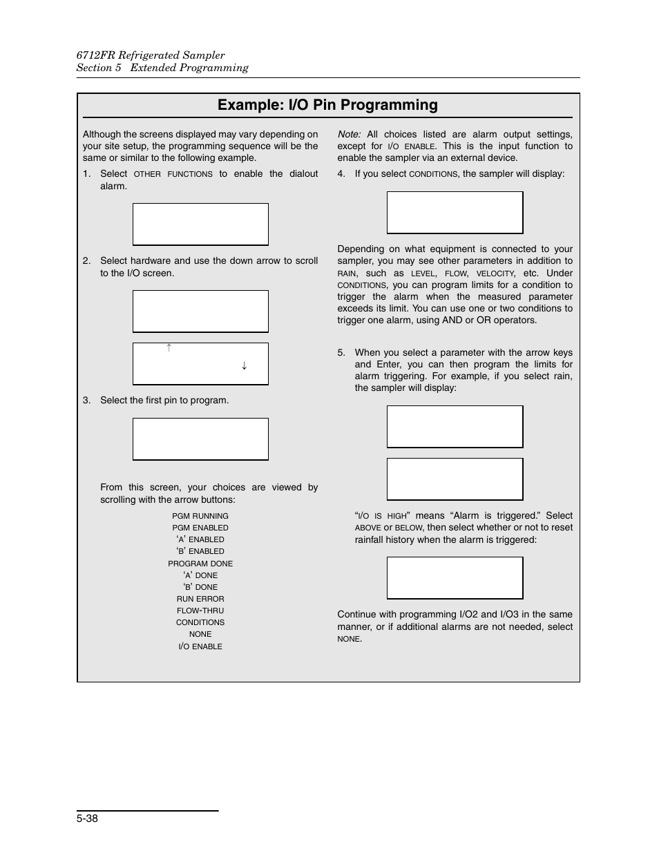 Example: i/o pin programming | Teledyne Refrigerated Sampler 6712FR User Manual | Page 126 / 244