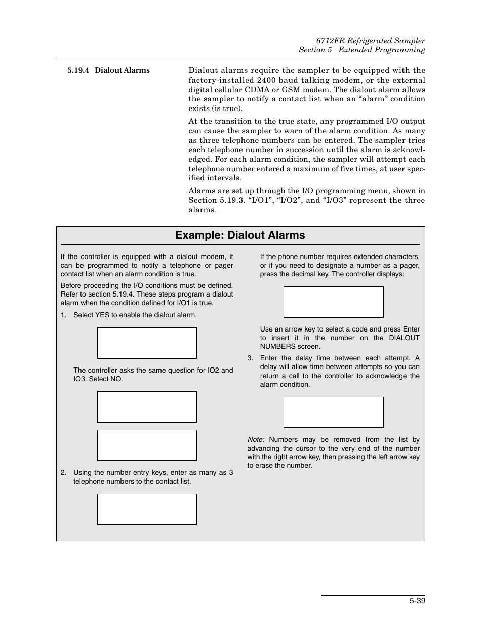 4 dialout alarms, 4 dialout alarms -39, Example: dialout alarms | Teledyne Refrigerated Sampler 6712FR User Manual | Page 127 / 244