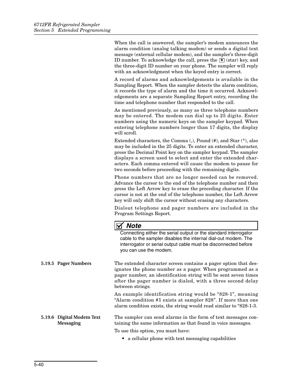 6 digital modem text messaging | Teledyne Refrigerated Sampler 6712FR User Manual | Page 128 / 244