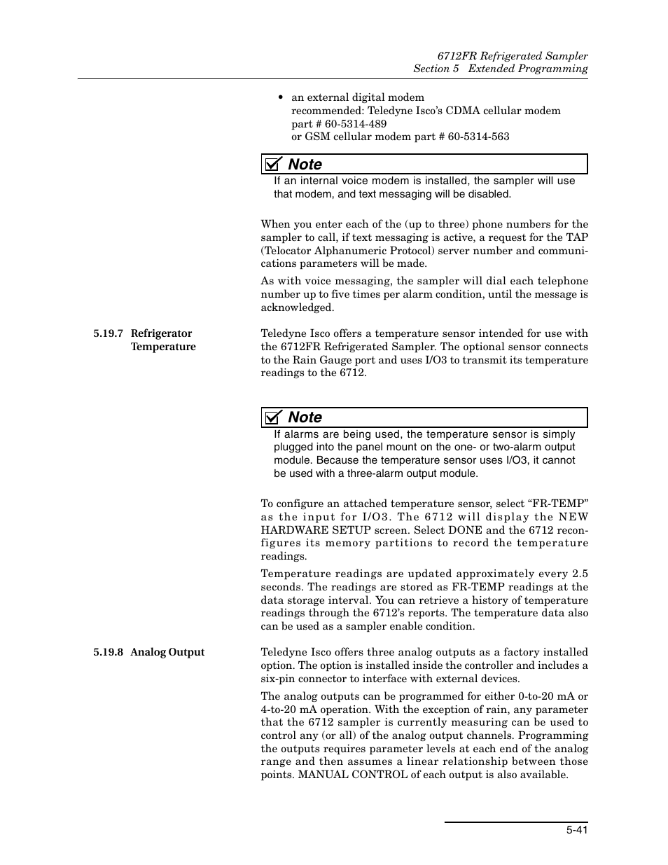 7 refrigerator temperature, 8 analog output | Teledyne Refrigerated Sampler 6712FR User Manual | Page 129 / 244