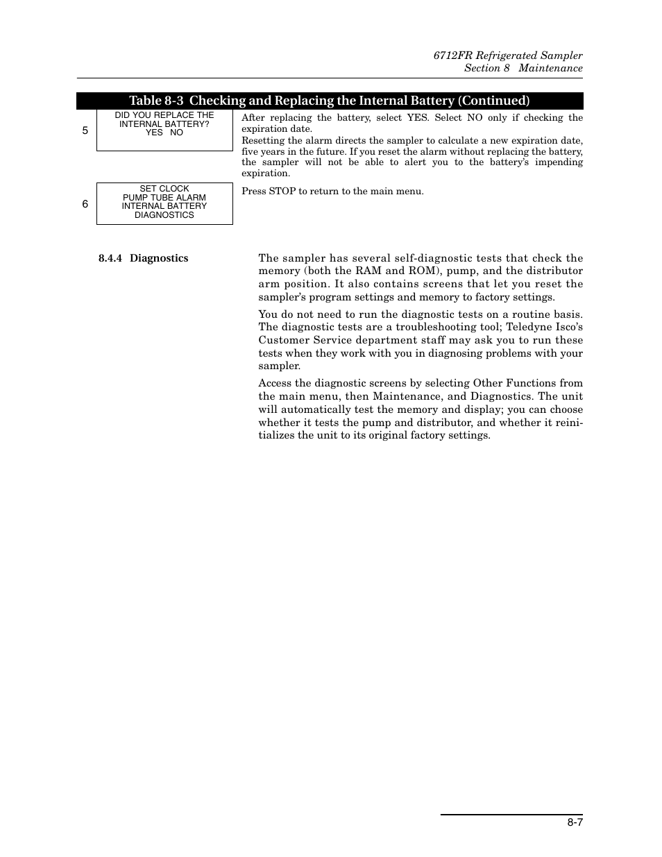 4 diagnostics, 4 diagnostics -7 | Teledyne Refrigerated Sampler 6712FR User Manual | Page 159 / 244