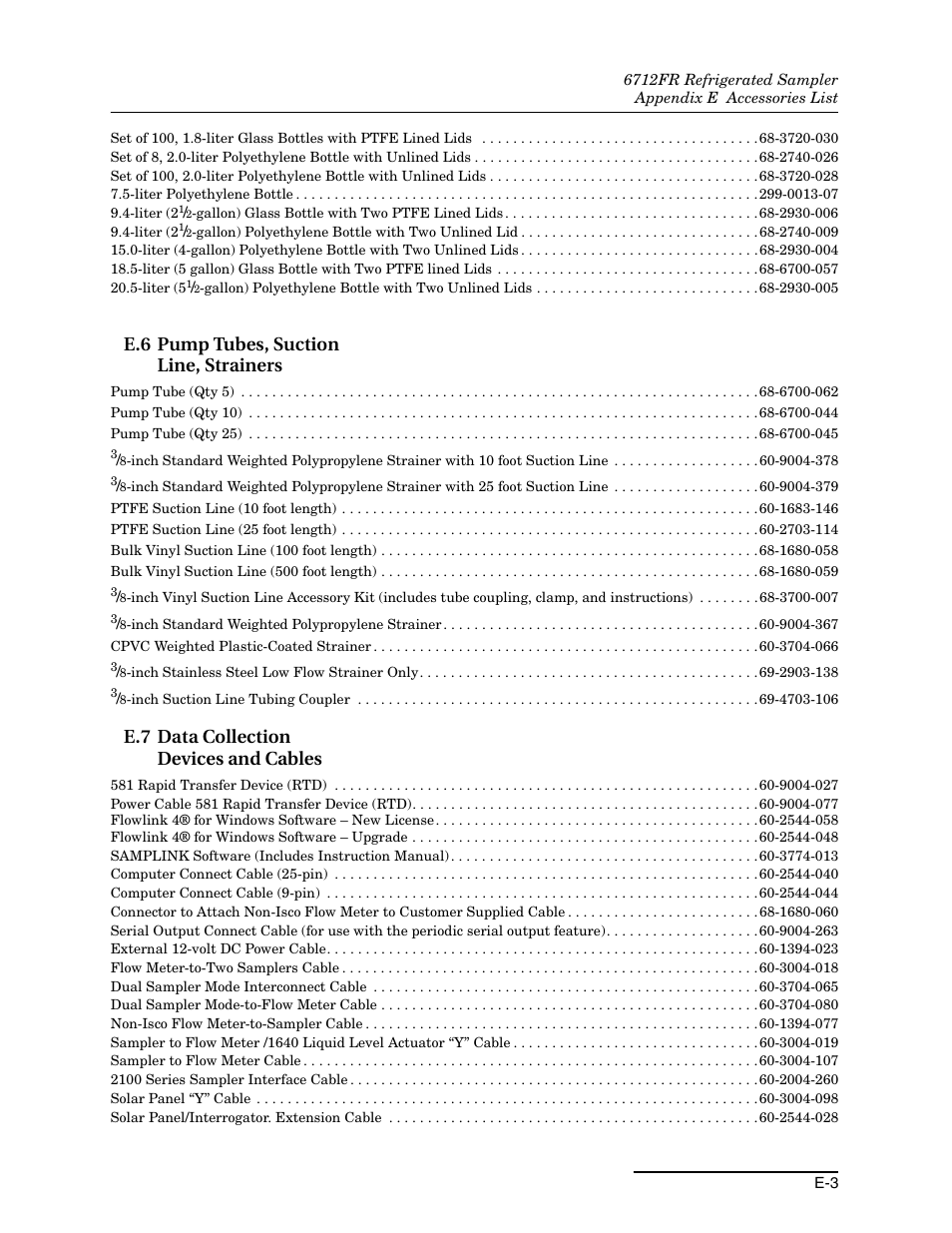 E.6 pump tubes, suction line, strainers, E.7 data collection devices and cables | Teledyne Refrigerated Sampler 6712FR User Manual | Page 229 / 244