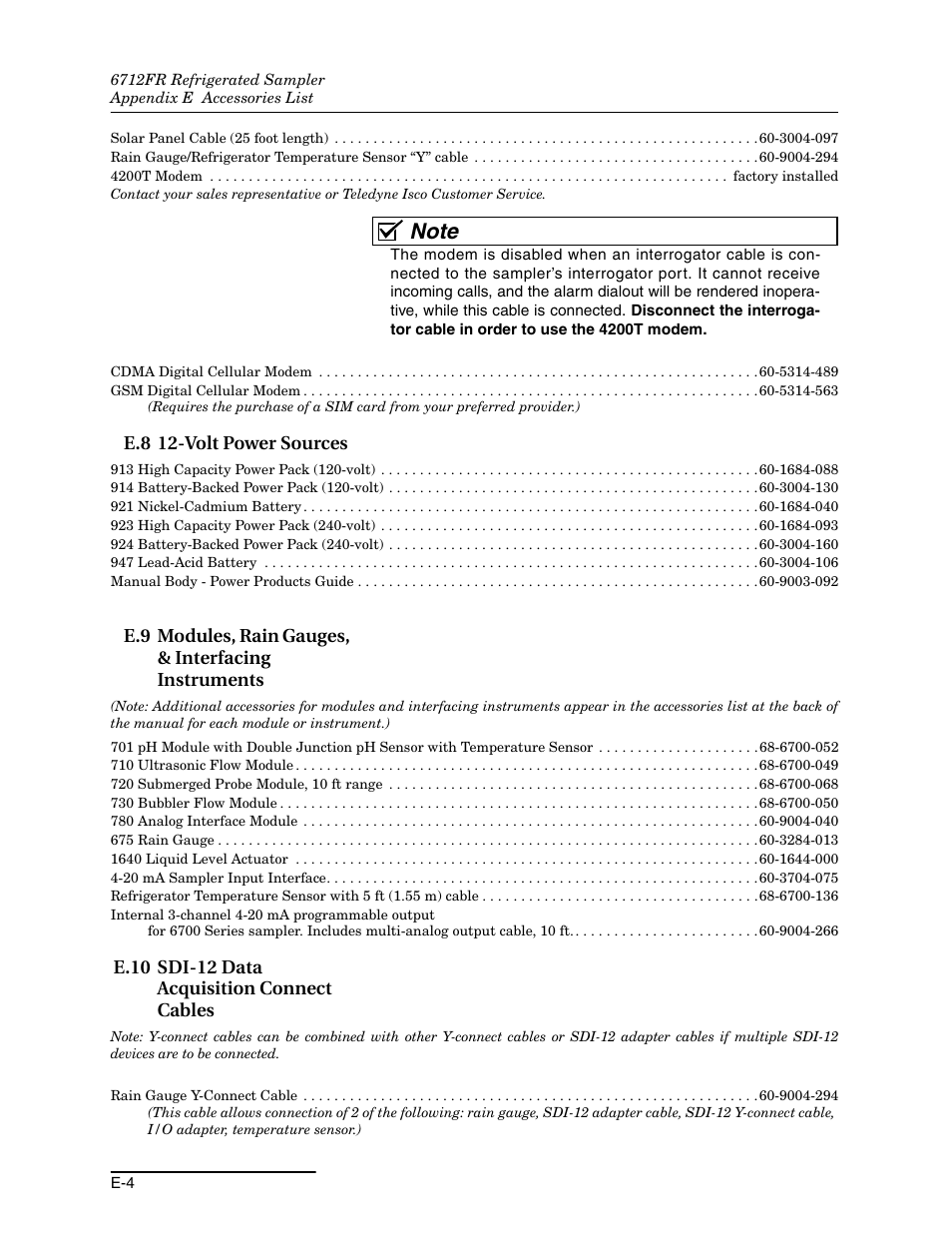 E.8 12-volt power sources, E.10 sdi-12 data acquisition connect cables | Teledyne Refrigerated Sampler 6712FR User Manual | Page 230 / 244