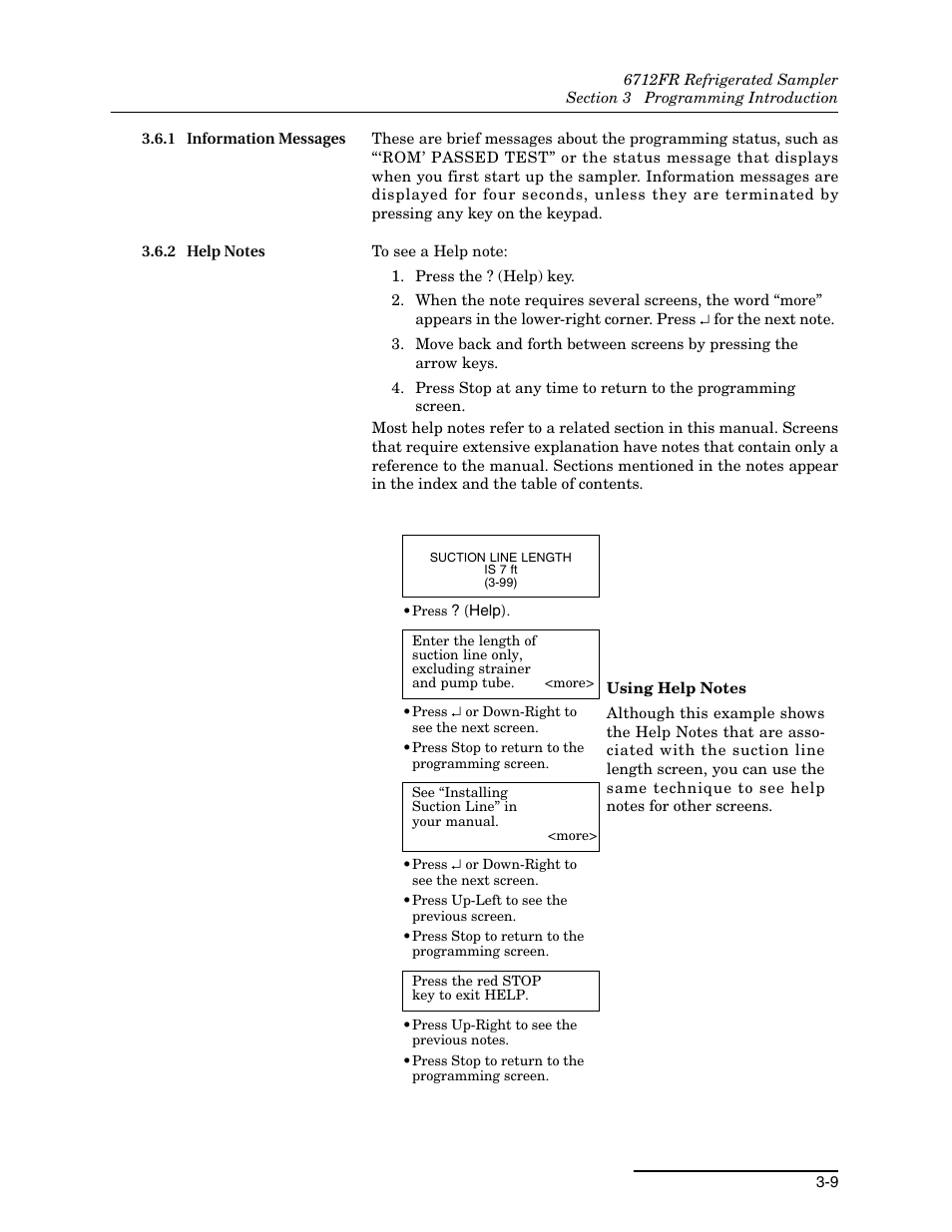 1 information messages, 2 help notes, 1 information messages -9 | 2 help notes -9 | Teledyne Refrigerated Sampler 6712FR User Manual | Page 53 / 244