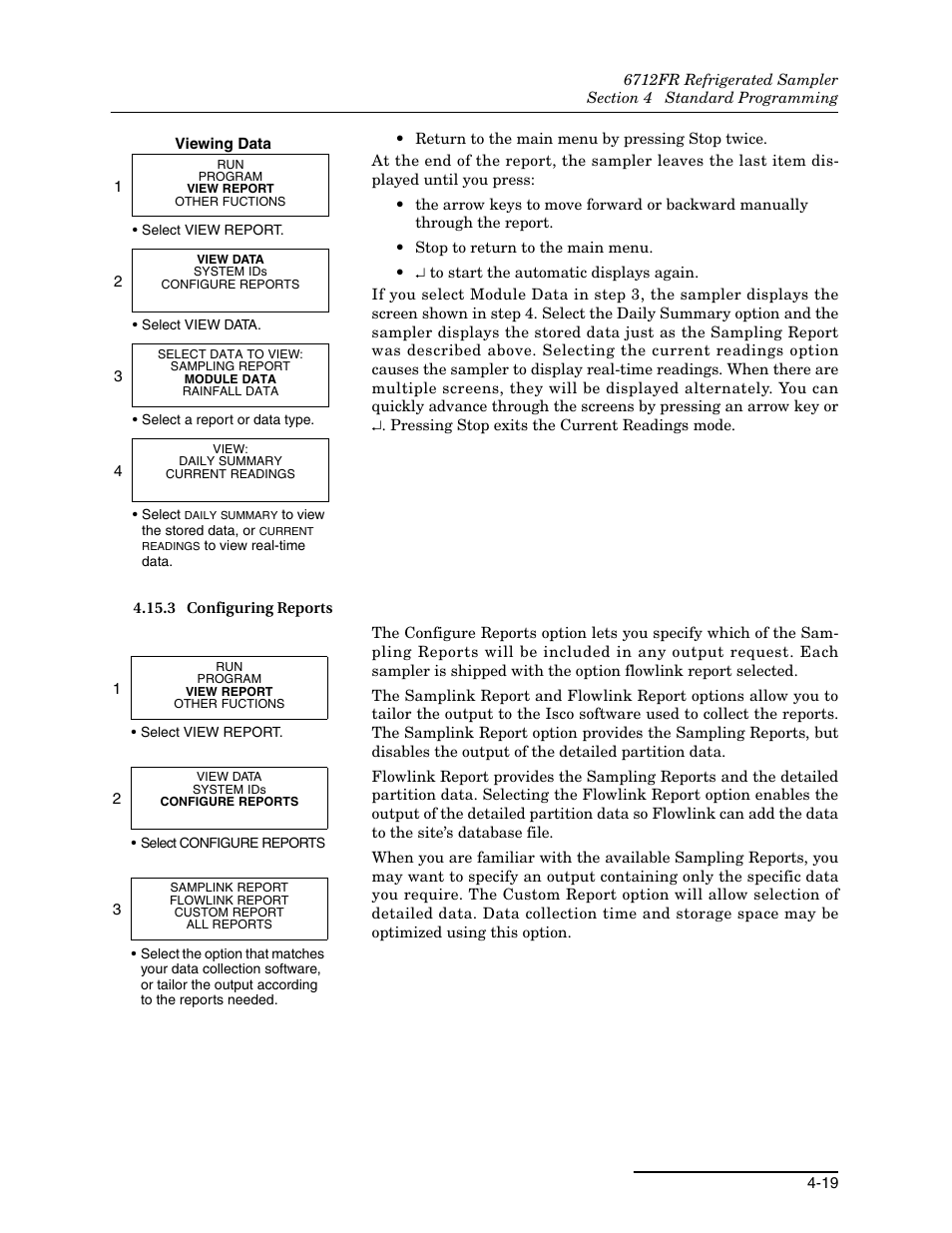 3 configuring reports, 3 configuring reports -19 | Teledyne Refrigerated Sampler 6712FR User Manual | Page 75 / 244