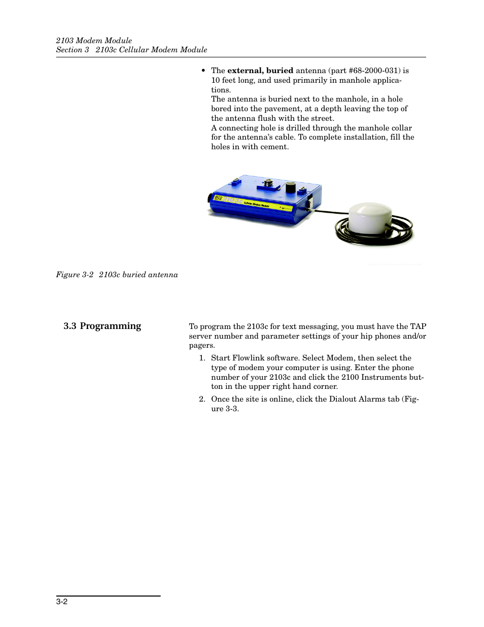 3 programming, 3 programming -2, 2 2103c buried antenna -2 | Teledyne 2103 User Manual | Page 24 / 68