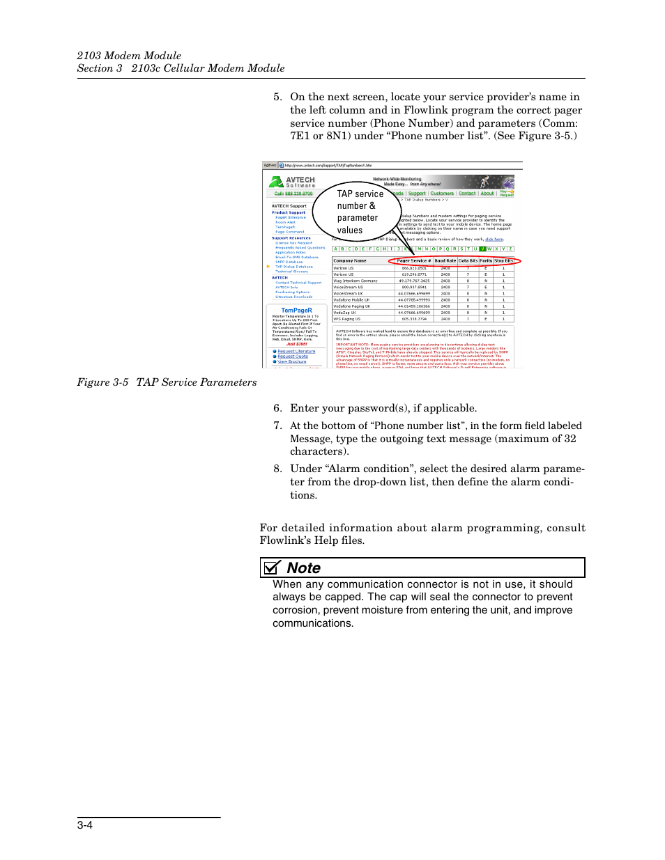 5 tap service parameters -4 | Teledyne 2103 User Manual | Page 26 / 68