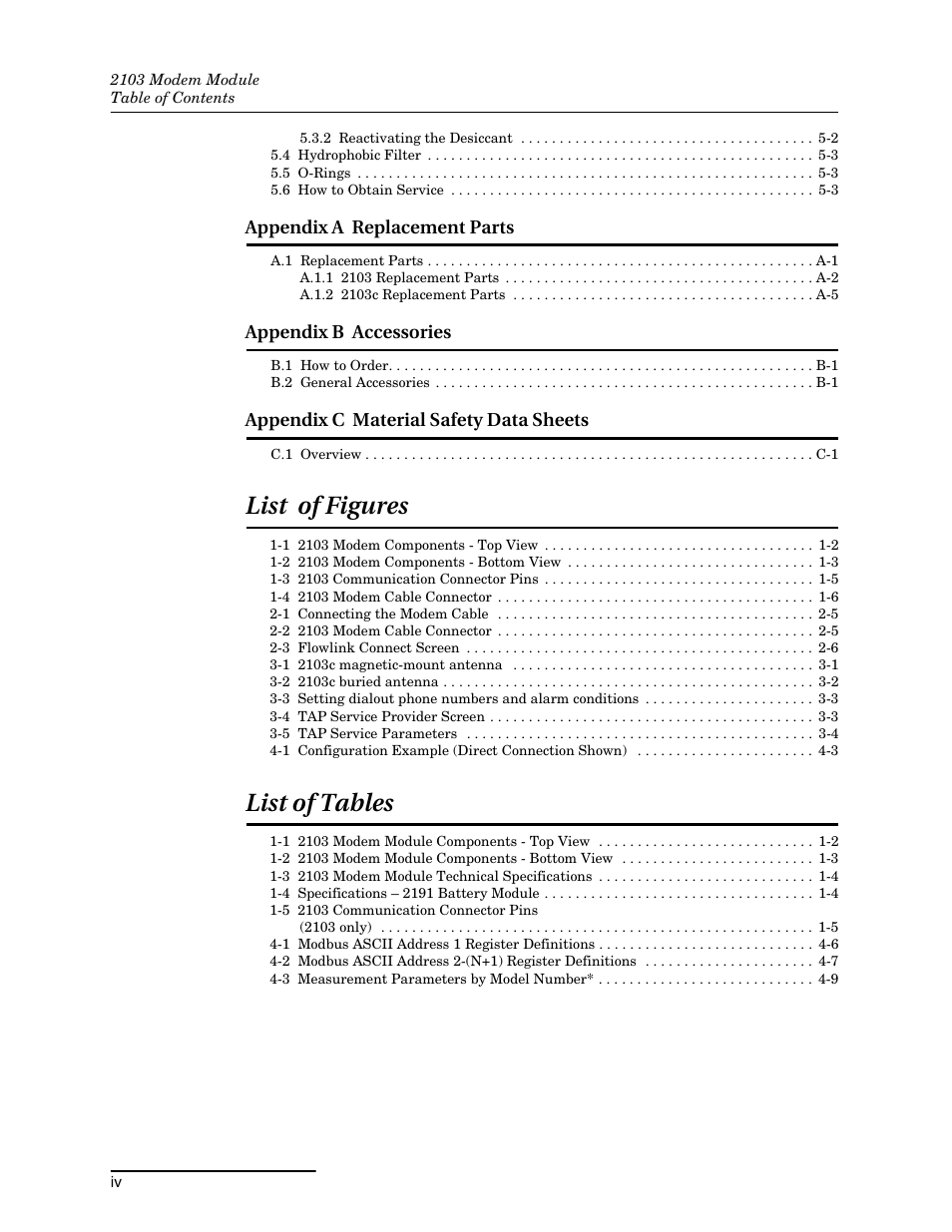 List of figures, List of tables | Teledyne 2103 User Manual | Page 6 / 68