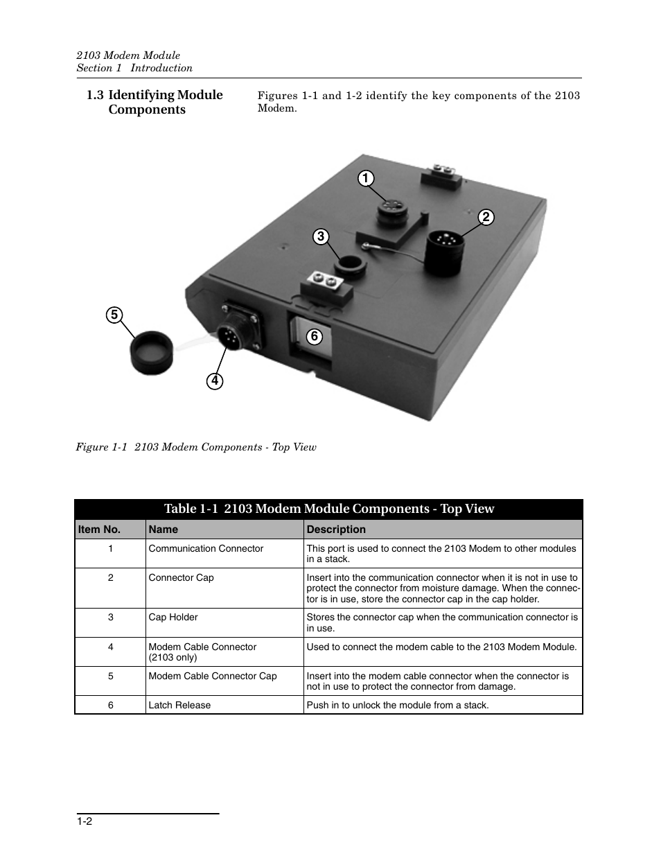 3 identifying module components, 3 identifying module components -2, 1 2103 modem components - top view -2 | 1 2103 modem module components - top view -2 | Teledyne 2103 User Manual | Page 8 / 68
