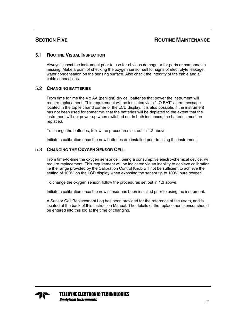 Section five routine maintenance | Teledyne TED 191 User Manual | Page 17 / 30