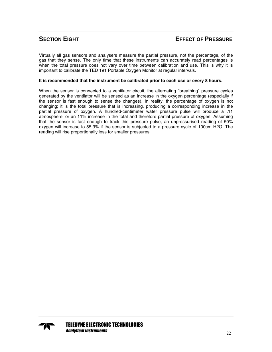 Section eight effect of pressure | Teledyne TED 191 User Manual | Page 22 / 30