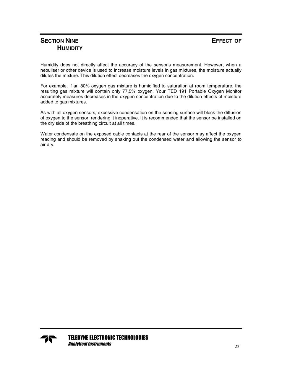 Section nine effect of humidity | Teledyne TED 191 User Manual | Page 23 / 30