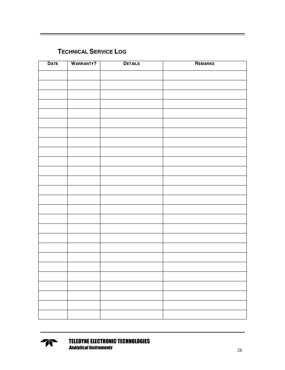 Technical service log | Teledyne TED 191 User Manual | Page 28 / 30