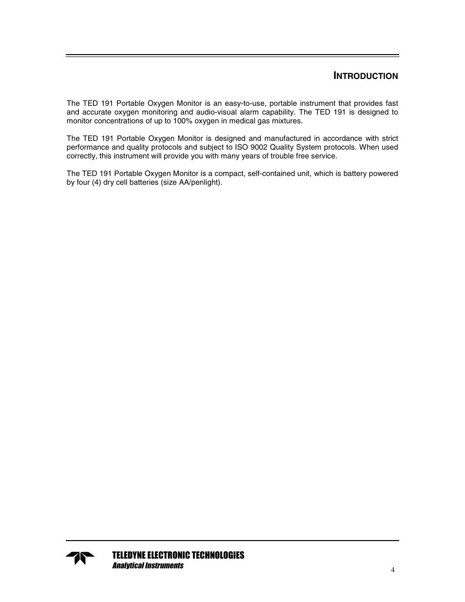 Introduction | Teledyne TED 191 User Manual | Page 4 / 30