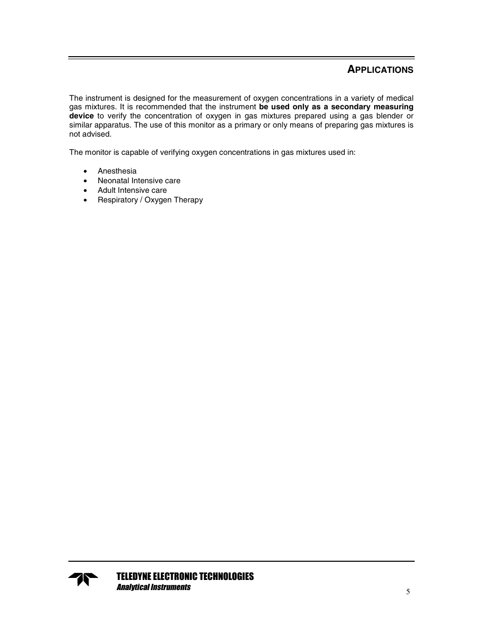 Applications | Teledyne TED 191 User Manual | Page 5 / 30