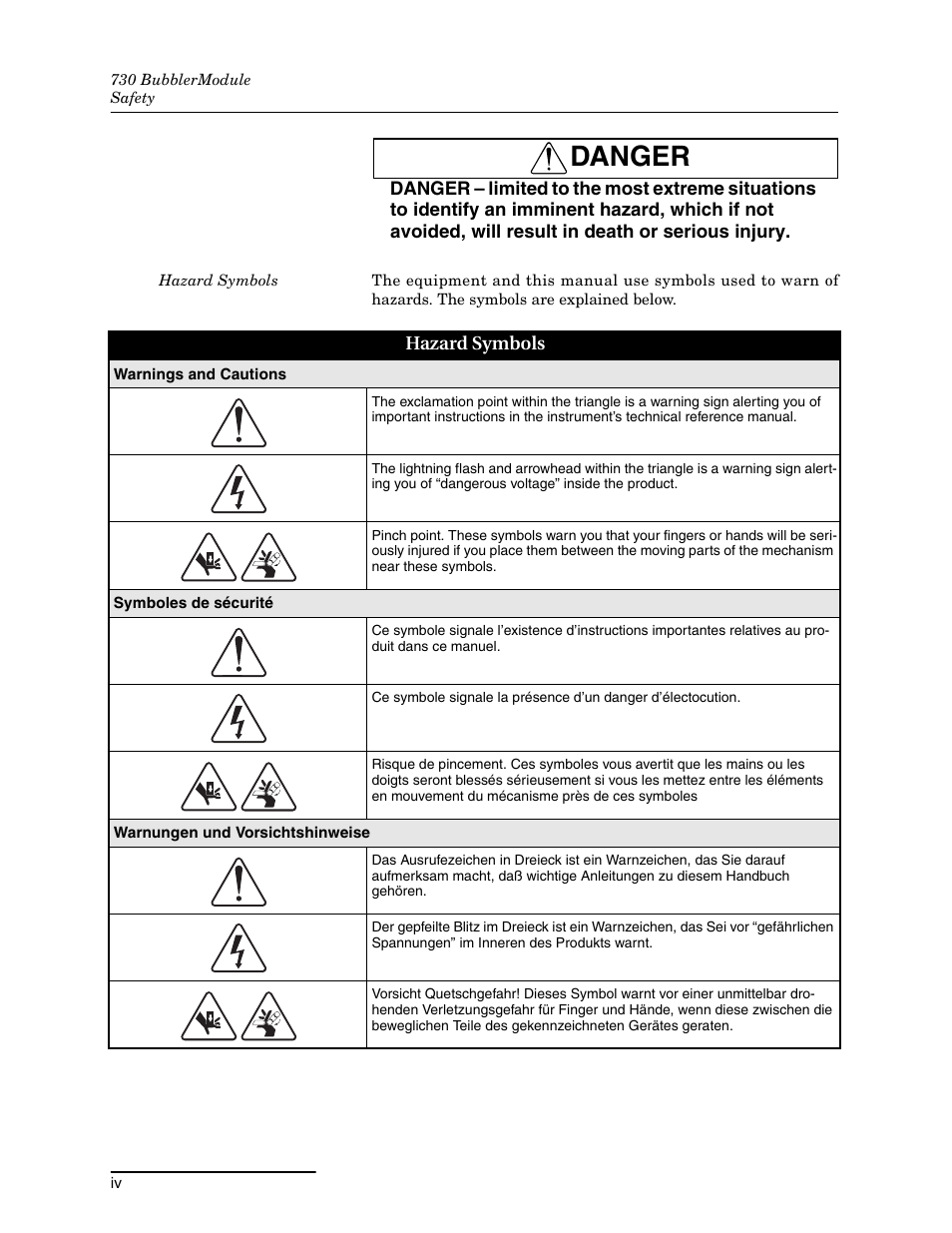 Danger | Teledyne 730 Bubbler User Manual | Page 6 / 44