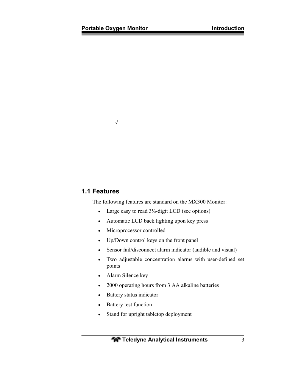 1 features | Teledyne MX300 User Manual | Page 11 / 41