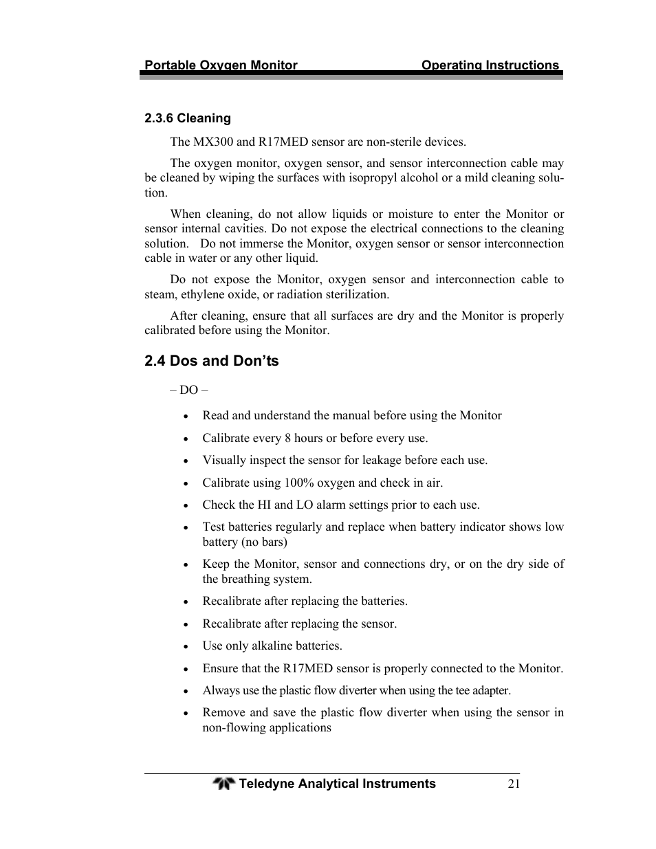 4 dos and don’ts | Teledyne MX300 User Manual | Page 29 / 41
