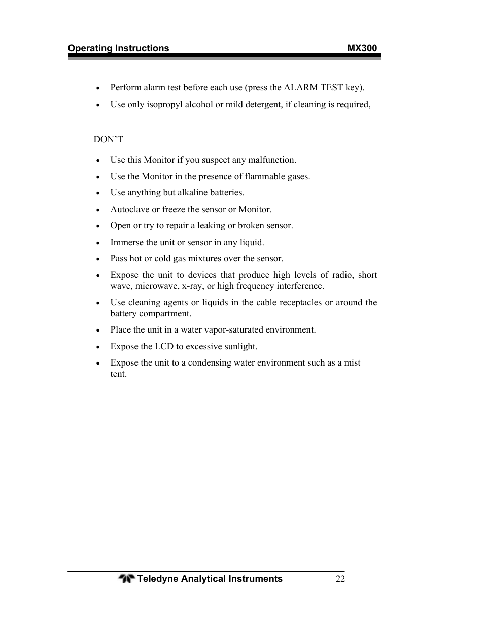 Teledyne MX300 User Manual | Page 30 / 41