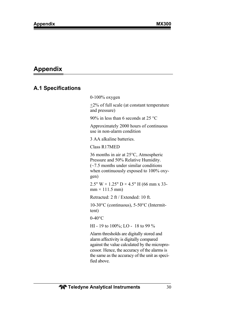 Appendix | Teledyne MX300 User Manual | Page 38 / 41