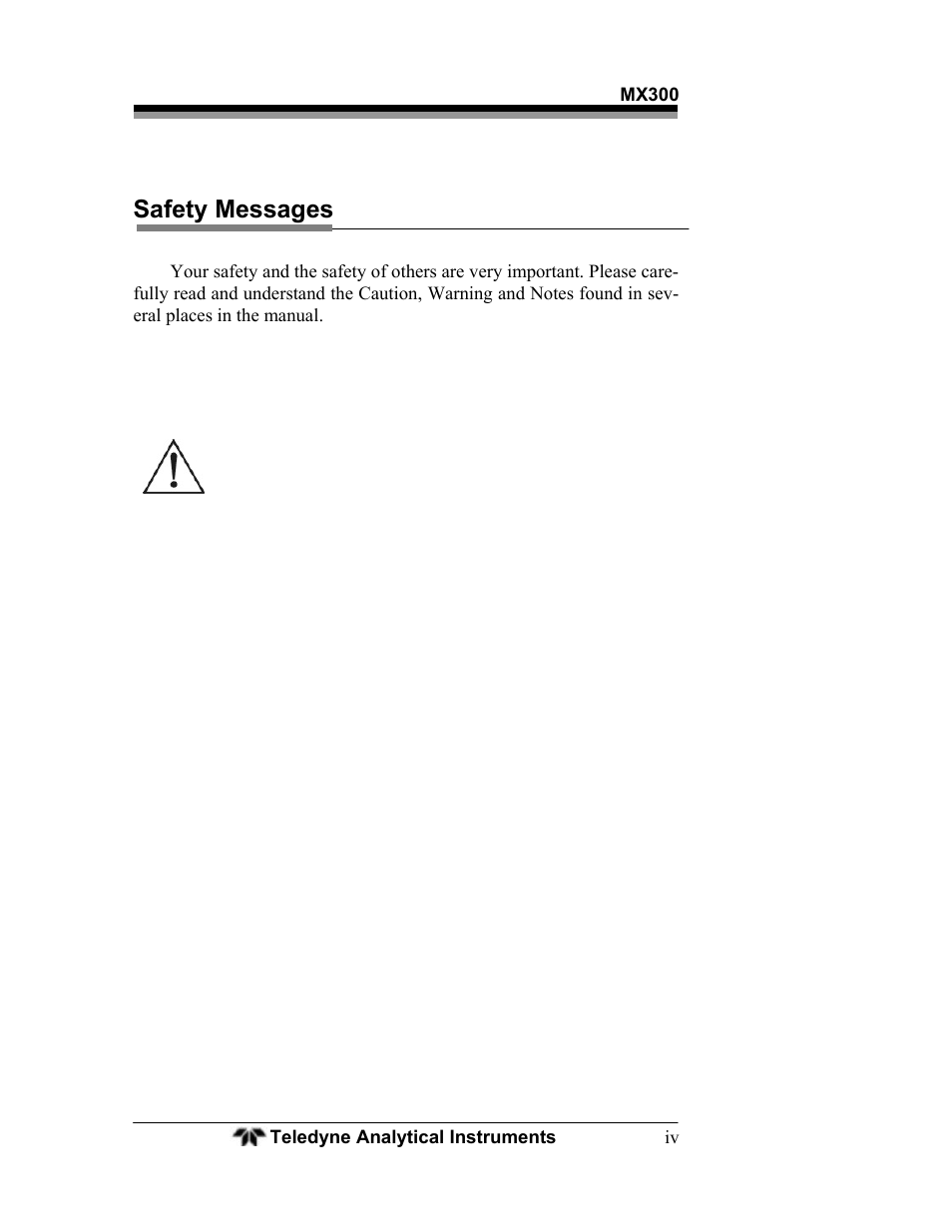 Safety messages | Teledyne MX300 User Manual | Page 4 / 41