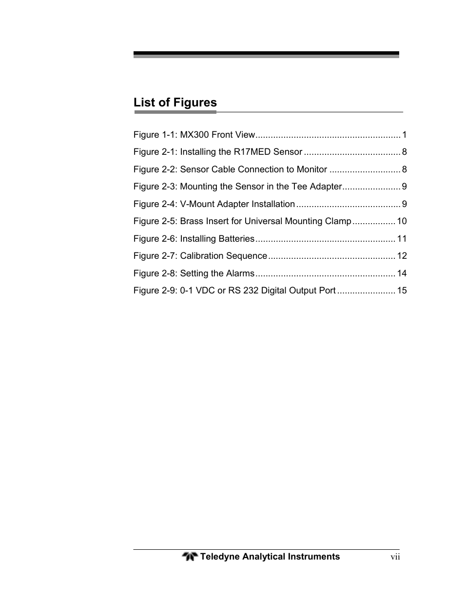 List of figures | Teledyne MX300 User Manual | Page 7 / 41