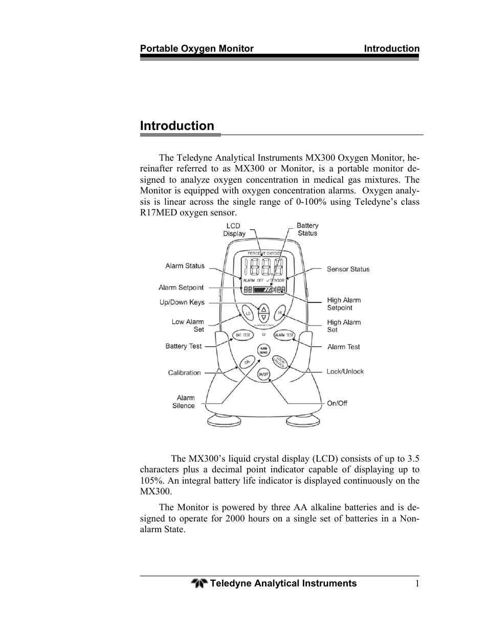 Introduction | Teledyne MX300 User Manual | Page 9 / 41