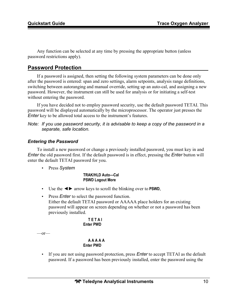 Teledyne Trace Oxygen Analyzer 3000TA-XL-EU User Manual | Page 12 / 17