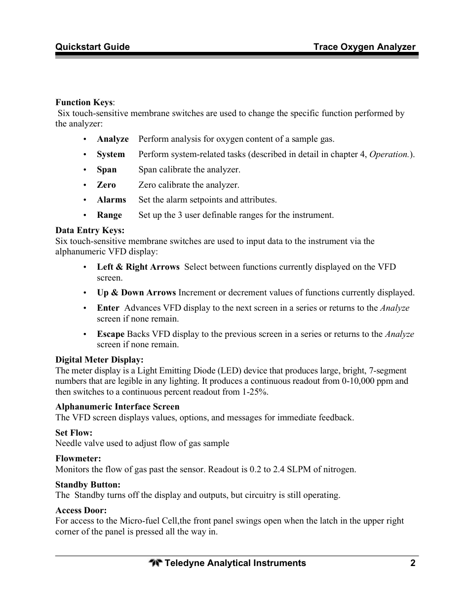 Teledyne Trace Oxygen Analyzer 3000TA-XL-EU User Manual | Page 4 / 17