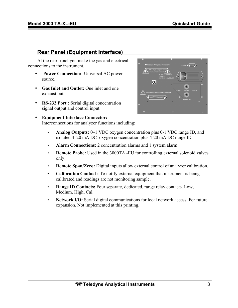 Teledyne Trace Oxygen Analyzer 3000TA-XL-EU User Manual | Page 5 / 17