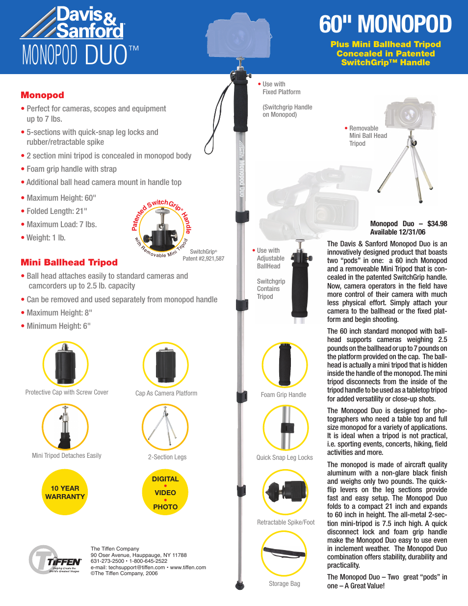 Tiffen Monopod Duo 60" Monopod User Manual | 1 page