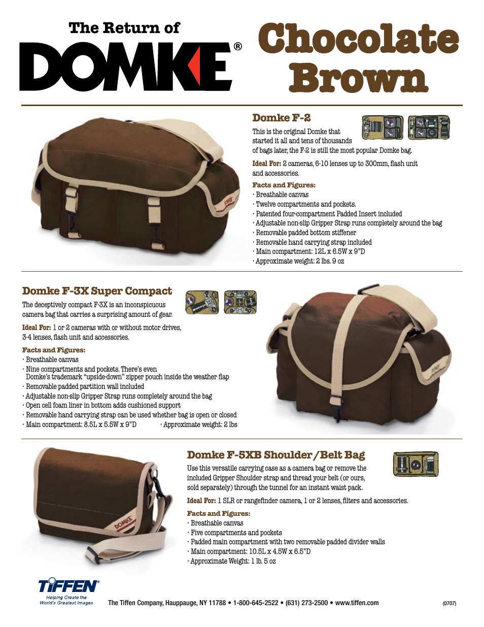 Tiffen Domke Chocolate Brown F-2 User Manual | 1 page